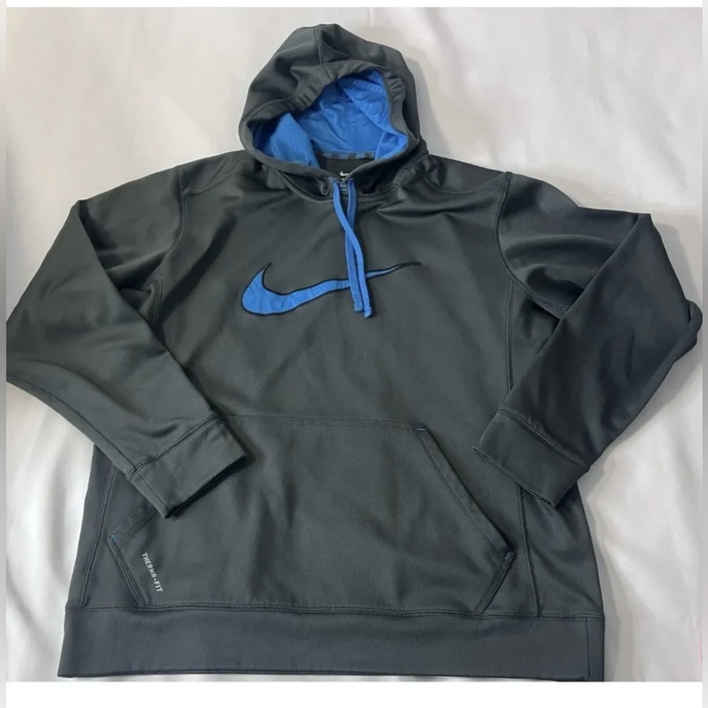 Men's Nike Therma Dri Fit Pullover Hoodie Gray Size‎ Large Blue EUC